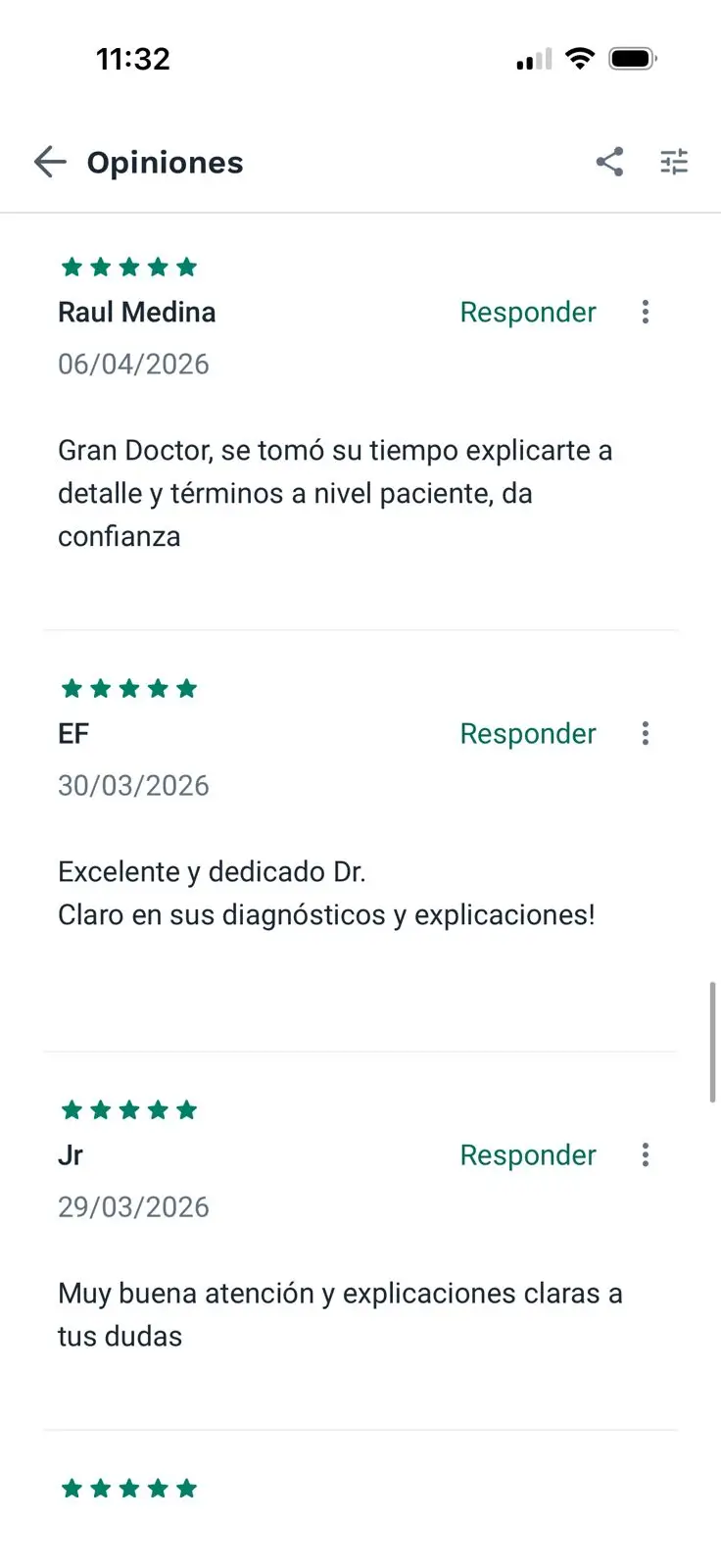 Reseñas de pacientes Raul Medina, EF y Jr