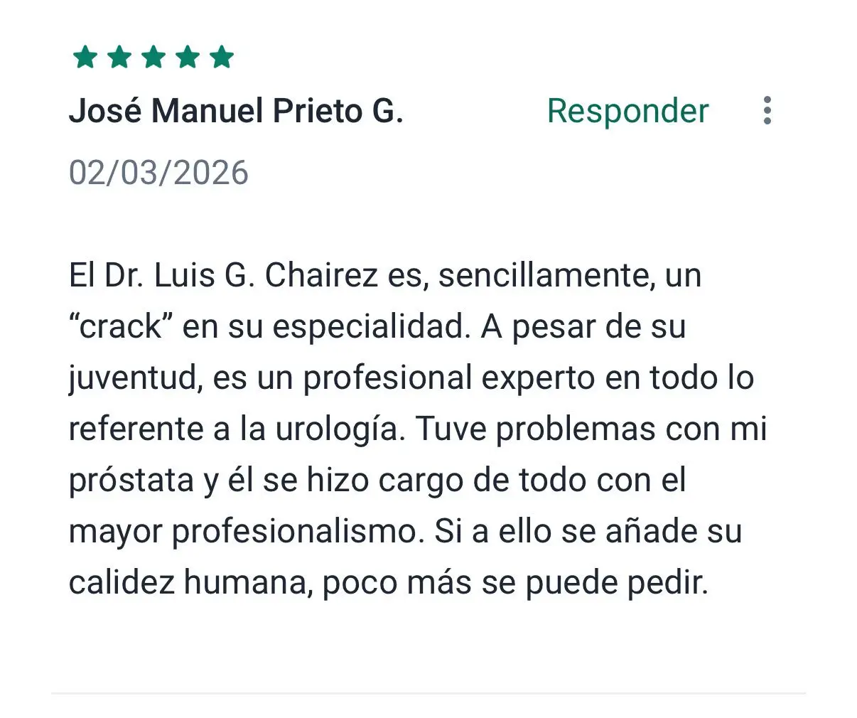 Reseña de paciente José Manuel Prieto G.